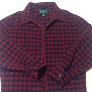 J Crew Vintage 1990s Mackinaw Black Red Checked Wool Zip Lumberjack Jacket